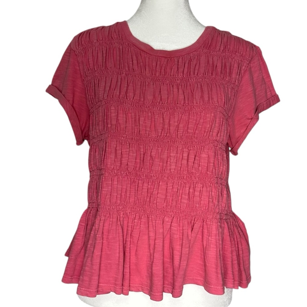 Anthropologie Pilcro Garment Dyed Ruched Crew Neck Cap Sleeve Tee - Picture 4 of 6